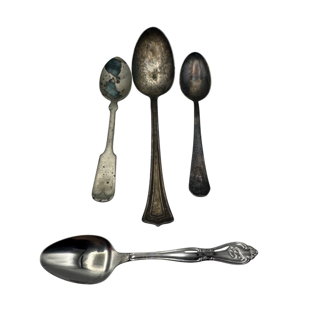 Antique Vintage Silver Plated Spoons Lot Japan Monogram Letter B Stainless Steel